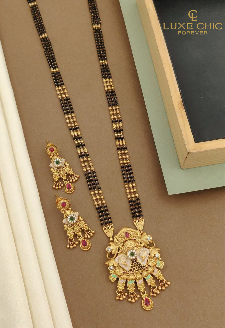 LUXE CHIC Antique Rajwadi Long Mangalsutra set with Beautiful Earrings