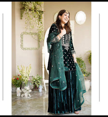 LUXE CHIC  Velvet Embroidery Work Full Sleeve Sharara