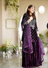 LUXE CHIC  Velvet Embroidery Work Full Sleeve Sharara