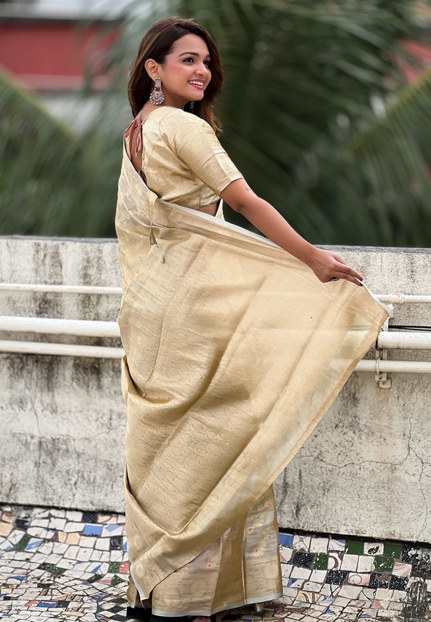 LUXE CHIC Kanjivaram Soft Tissue Pattu Traditional Saree