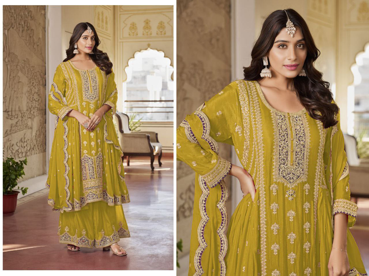 LUXE CHIC Heavy Chinon with Embroidery work & Sequence Work suit