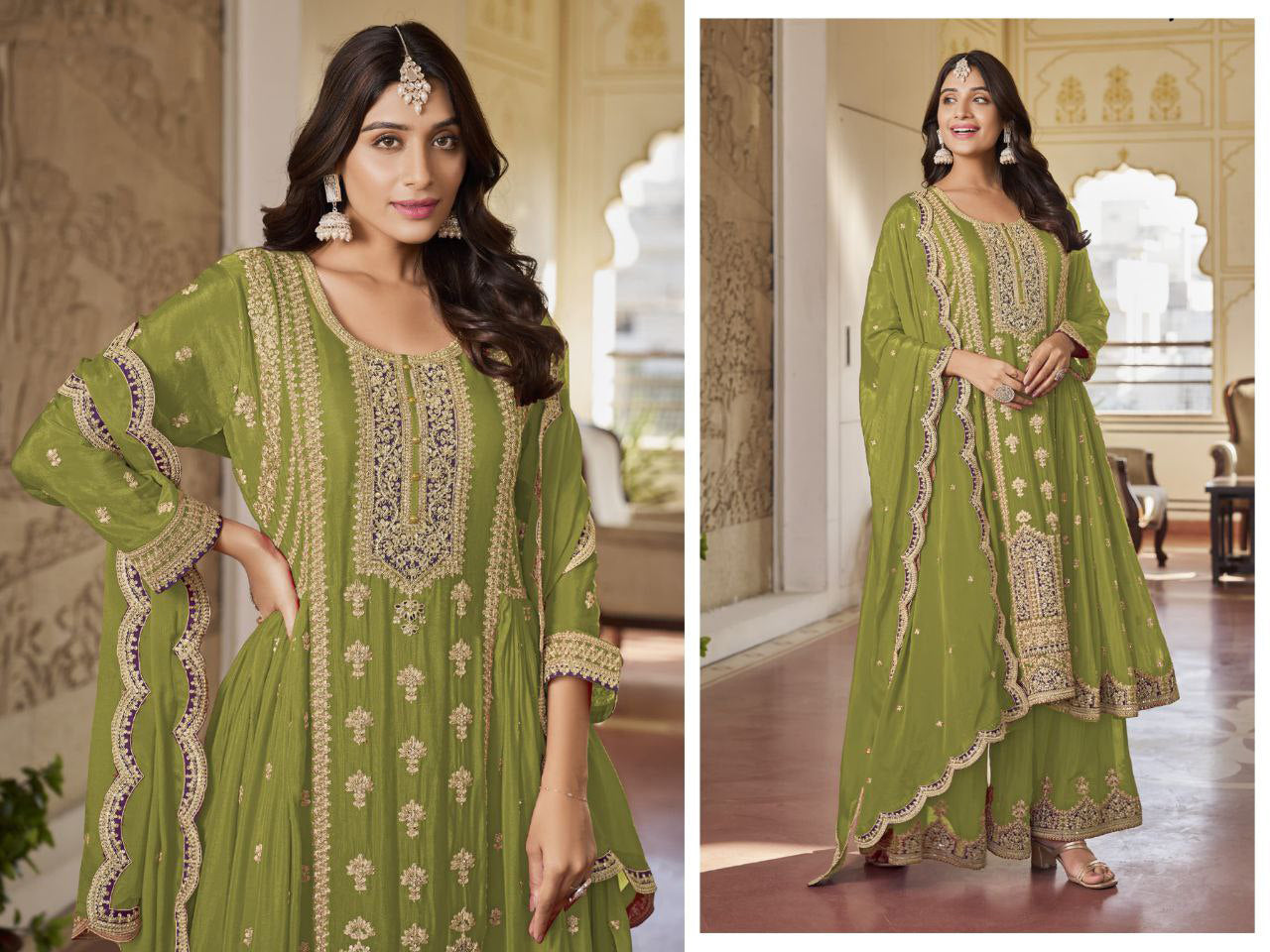 LUXE CHIC Heavy Chinon with Embroidery work & Sequence Work suit